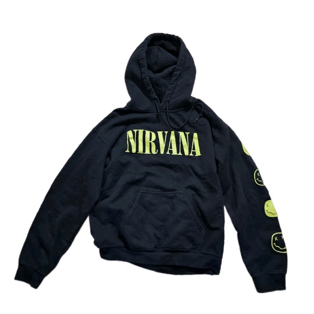 Nirvana Hoodie VTG 90s Mens S Black Official Concert Sweatshirt Pullover Grunge